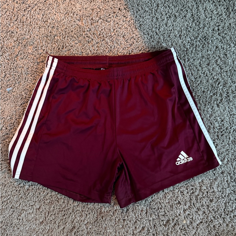 Adidas Burgundy Shorts with White Stripes